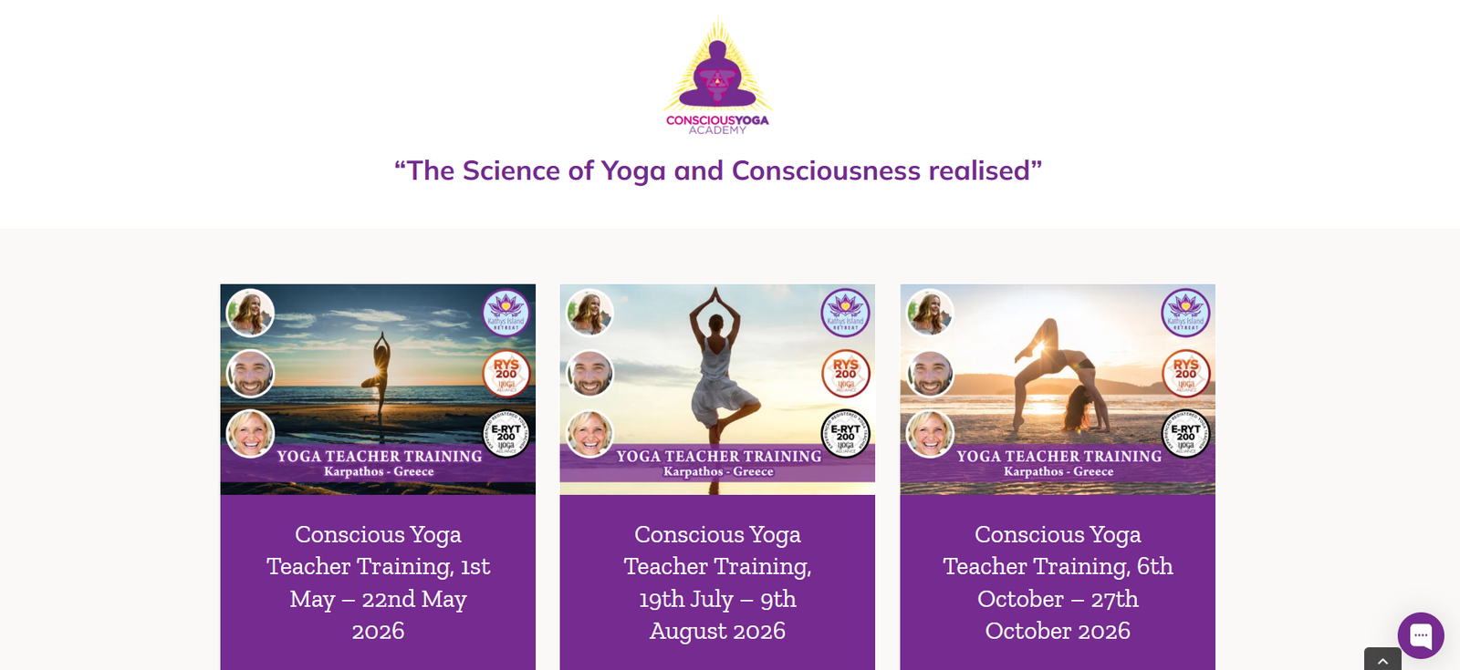 consciousyogaacademy.org homepage screenshot
